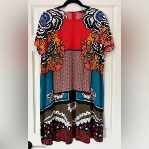 Express Multicolor Floral Shift Short Sleeve Dress